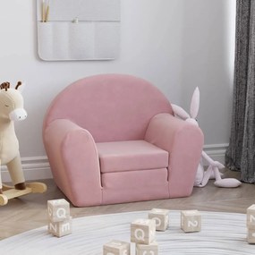 341778 vidaXL Canapea extensibilă pentru copii, roz, pluș moale