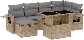 vidaXL Set canapele de grădină, 7 piese, cu perne, bej, poliratan