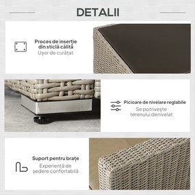 Outsunny Set Mobilier de Grădină Ratan 4 Piese, Canapea, Fotolii, Măsuță, Perne Detașabile Lavabile, Kaki Bej | Aosom Romania