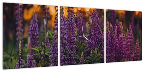 Tablou - Flori de lupin (cu ceas) (90x30 cm)