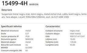 Lustra cu 4 pendule design modern MARION