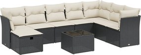 vidaXL Set mobilier de grădină cu perne, 9 piese, negru, poliratan