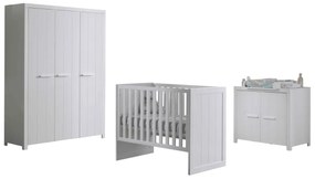 Set Complet Cameră Copii ERIK: Pătuț Transformabil 60x120 - 90x200 cm, Comodă, Masă de Înfășat și Dulap 3 Uși, Alb – Vipack