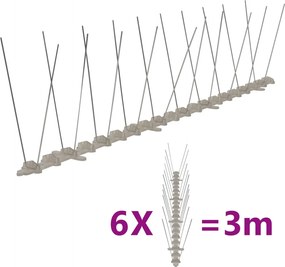 vidaXL Set bandă cu țepi antipăsări cu 2 rânduri, 6 buc., plastic, 3 m