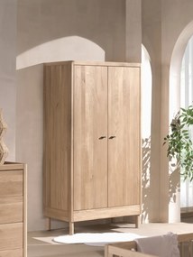 Set Complet Mobilier Camera Copii Forrest Oak, Pat 90x200 cm, Dulap cu 2 Uși, Noptieră și Masă de Înfășat, din Lemn Masiv de Stejar, Natur – Vipack