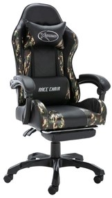 vidaXL Scaun de jocuri cu taburet, negru și camuflaj, piele ecologică