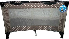 Patut Pliant, Tarc copii Baby Care™ PRO, Pliabil pe 2 Niveluri, plasa tantari,geanta transport inclusa, Maron cu buline