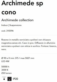 Pendul LED stil minimalist Archimede sp cono alb