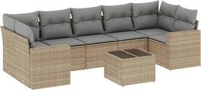 vidaXL Set canapele de grădină, 8 piese, cu perne, bej, poliratan