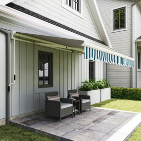 Outsunny Copertină Retractabilă cu Braț Pliabil și Protecție UV, 395x 245 cm, Verde și Alb | Aosom Romania