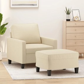 vidaXL Fotoliu canapea cu taburet, crem, 60 cm, material textil