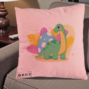 Perna Personalizata Dinozaur cu Ou Pastelat, 40x40 cm, Roz, Husa Detasabila, Perna Inclusa, BEKZ®