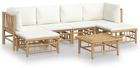 3155197 vidaXL Set mobilier de grădină cu perne alb crem, 7 piese, bambus