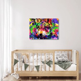 Tablou pe sticlă - Lupul cu graffiti (70x50 cm)