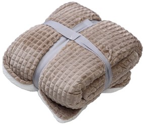 Patura de lux din microplus cu model/blana sintetica Culoare maro deschis, 150x200 cm