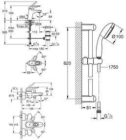 Pachet 3 in 1 baterii baie Grohe Eurostyle, marimea S, alb,maner decupat (33558LS3,33591LS3,27853001)