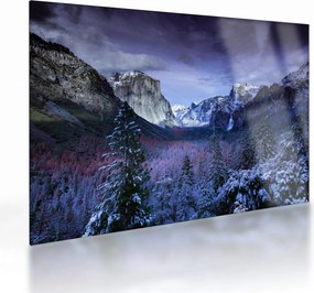 Tablou pe sticlă cu peisaj montan iarna (70x50 cm)