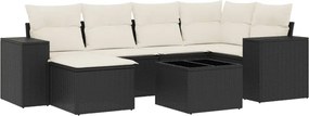 vidaXL Set canapele de grădină cu perne, 7 piese, negru, poliratan