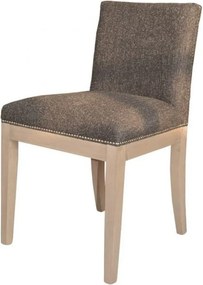 Scaun dining tapițat French Country din stofă tweed și lemn de fag, gri, cu ținte decorative pe șezut, 82 x 54 x 60 cm, „Luca”