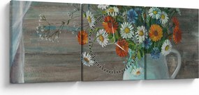 Tablou - Pictură în ulei, flori de câmp (cu ceas) (90x30 cm)