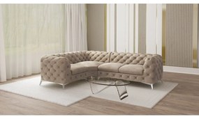 Colțar grej cu tapițerie din catifea (cu colț pe partea stângă/în formă de ”L”) Chelsea – Ropez