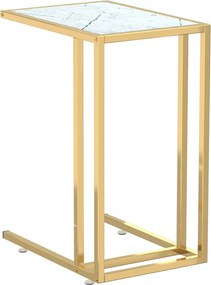 vidaXL Masă laterală de calculator, alb marmură, 50x35x65 cm, sticlă