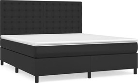 vidaXL Pat box spring cu saltea, negru, 160x200 cm, piele ecologică