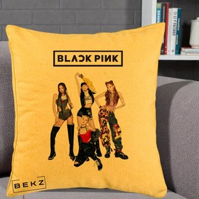 Perna Personalizata K-pop BLACKPINK Fotografie de Grup, 40x40 cm, Galben, Husa Detasabila, Perna Inclusa, BEKZ®
