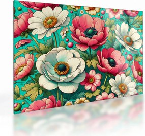 Tablou pe sticlă - Flori pe fundal albastru (70x50 cm)