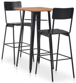 vidaXL Set mobilier de bar, 3 piese, negru, oțel