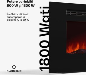 Klarstein Șemineu electric inteligent Galeras Smart, 2 setări de temperatură, 16 - 30°| Iluzia flăcării LED, Opțiune de conectare IOT