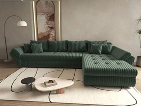 Colțar extensibil dumonde cu ladă de depozitare si sezut confortabil din spuma high-density, Loana XL Ambience Verde II 335x185 cm