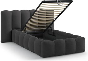 Pat gri antracit tapițat cu spațiu de depozitare cu somieră 90x200 cm Lupine – Micadoni