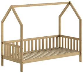 Pat‑căsuță 90 × 200 cm STEJAR cu balustradă – refugiu sigur și somn liniștit – gamă Cabane – Vipack