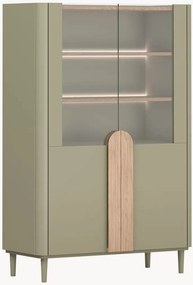 Vitrină Amilio 100 cm pe picioare - eucalipt / stejar baltic dune / mânere stejar natural