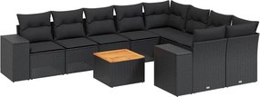 vidaXL Set canapele de grădină cu perne, 10 piese, negru, poliratan