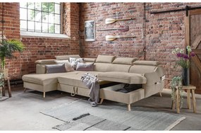 Colțar bej extensibil cu tapițerie din catifea (cu colț pe partea stângă /în formă de "U") Sweet Harmony – Miuform