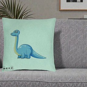 Perna Personalizata Brontosaur Albastru, 40x40 cm, Verde Menta, Husa Detasabila, Perna Inclusa, BEKZ®