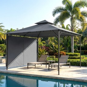 Outsunny Foișor de Grădină 3.2x3.2 m cu Acoperiș Extensibil, Foișor de Exterior cu Acoperiș Dublu Ventilat, Găuri de Drenaj, Cadru Metalic, pentru Grădină, Balcon, Petreceri, Terasă, UV30+, Gri Închis | Aosom Romania