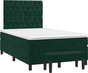 vidaXL Pat box spring cu saltea, verde închis, 120x190 cm, catifea