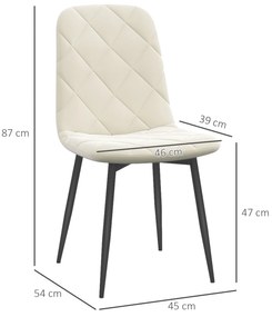 HOMCOM Set de 4 scaune de diningroom capitonate cu spătar înalt, picioare din oțel și material textil cu aspect de catifea, crem | Aosom Romania