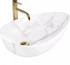 Lavoar pe blat Rea Greta Bianco asimetric finisaj alb piatra lucios 65 cm