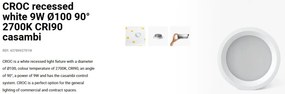 Spot LED incastrabil CROC IP44 recessed white 9W 10cm 90 grade 2700K CRI90 casambi