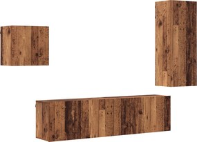 vidaXL Cabinet TV Pe perete 4 pcs Lemn Vechi Lemn compozit