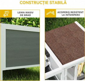 PawHut Conigliera de Exterior cu Casă, Zonă de Alergare și Tavă, Cușcă pentru Iepuri din Lemn de Brad, Metal, PET și Acoperiș din Bitum, 105 x 57.5 x 51.5 cm, Multicolor | Aosom Romania