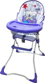 Scaun de masa pentru copii si bebe Baby Care™ CH ,pliabil, centura de siguranta, sezut comfortabil, masuta detasabila, model Ursulet, Mov