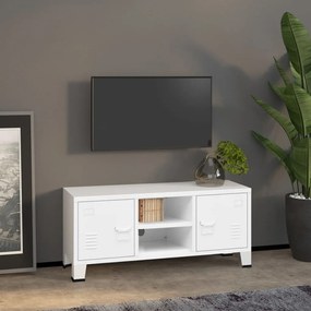 Dulap tv industrial, alb, 105x35x42 cm, metal
