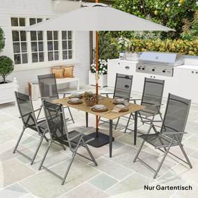 Outsunny Masă de grădină 150x90 cm, rezistentă la intemperii, masă de balcon din oțel cu orificiu pentru umbrelă, maro | Aosom Romania