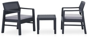 vidaXL Set mobilier de grădină cu perne, 3 piese, gri, plastic