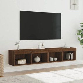 837154 vidaXL Comode TV cu lumini LED, 2 buc., stejar maro, 80x30x30 cm